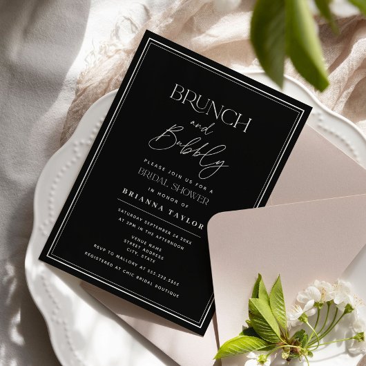 Invitation Brunch noir moderne & bulle