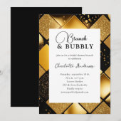 Invitation Brunch Noir Or Moderne & Fête des mariées Bubbly (Devant / Derrière)