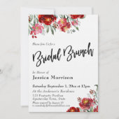 Invitation Brunch nuptial à la main Fleurs rouges bordeaux (Devant)