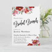 Invitation Brunch nuptial à la main Fleurs rouges bordeaux (Debout devant)