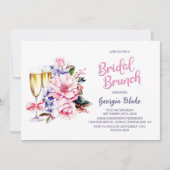 Invitation Brunch nuptial au champagne rose floral (Devant)