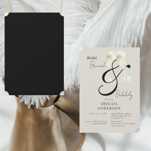 Invitation Brunch nuptial beige et noir et douche mousseuse