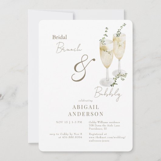 Invitation Brunch nuptial blanc et or et douche mousseuse (Devant)