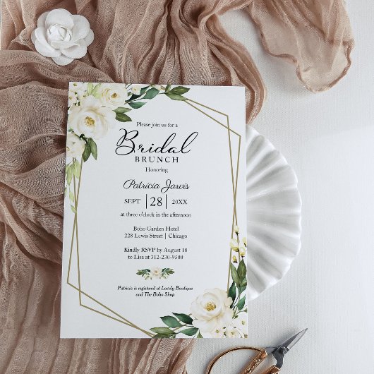 Invitation Brunch nuptial blanc géométrique vert