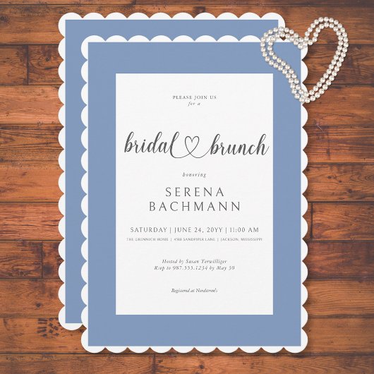 Invitation Brunch nuptial bleu et blanc romantique moderne