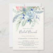 Invitation Brunch nuptial bleu et rose Peony (Devant)