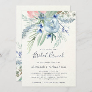 Invitation Brunch nuptial bleu et rose Peony