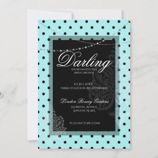 Invitation Brunch nuptial bleu pois noirs enregistrer la date (Devant)