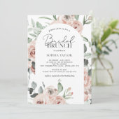 Invitation Brunch nuptial bleu Rose rose pâle Eucalyptus (Debout devant)