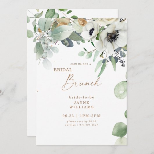 Invitation Brunch nuptial Botanical Greenery Blanc Floral (Devant / Derrière)