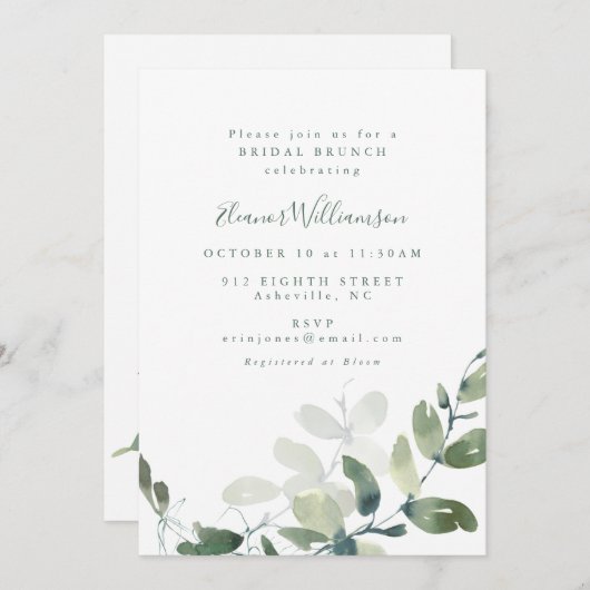 Invitation Brunch nuptial botanique moderne Eucalyptus Boho (Devant / Derrière)