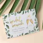 Invitation Brunch nuptial Champagne & Eucalyptus Fête des mar<br><div class="desc">Un thème classique avec une touche moderne. Ce design présente un cadre de verdure aquarelle peinte à la main, un script en or écrit à la main et une illustration de deux verres à champagne. Vos détails de douche apparaissent dans la typographie sans serif moderne avec la date dans une...</div>