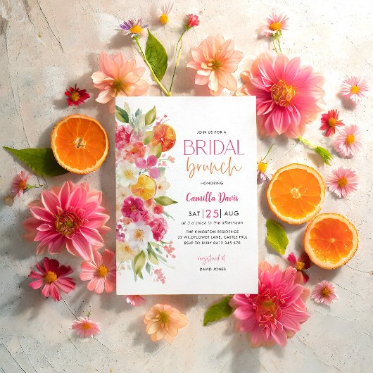 Invitation Brunch nuptial Citrus, Floral lumineux méditerrané