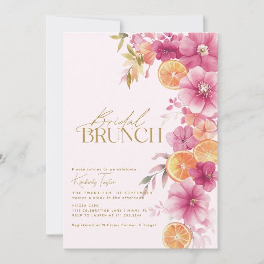 Invitation Brunch nuptial Citrus Florales lumineuses Citron (Devant)