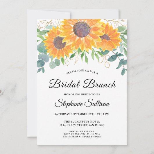 Invitation Brunch nuptial de l'Eucalyptus de tournesol (Devant)