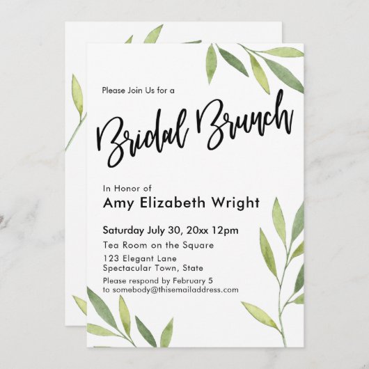 Invitation Brunch nuptial du feuillage vert (Devant / Derrière)