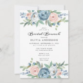 Invitation Brunch nuptial dusty Blue & Blush Rose Floral (Devant)