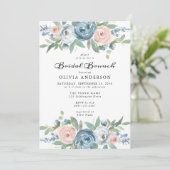 Invitation Brunch nuptial dusty Blue & Blush Rose Floral (Debout devant)