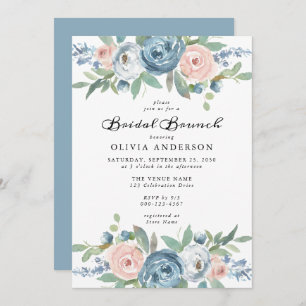 Invitation Brunch nuptial dusty Blue & Blush Rose Floral