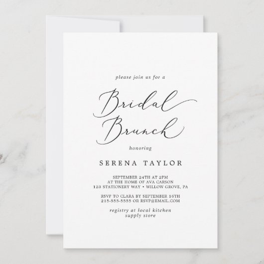 Invitation Brunch nuptial en calligraphie noire (Devant)