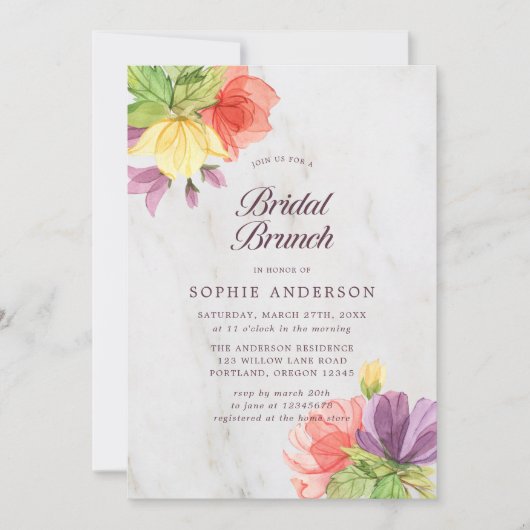 Invitation Brunch nuptial en marbre en fleurs (Devant)