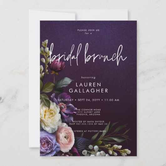 Invitation Brunch nuptial en mauve foncé et crème (Devant)