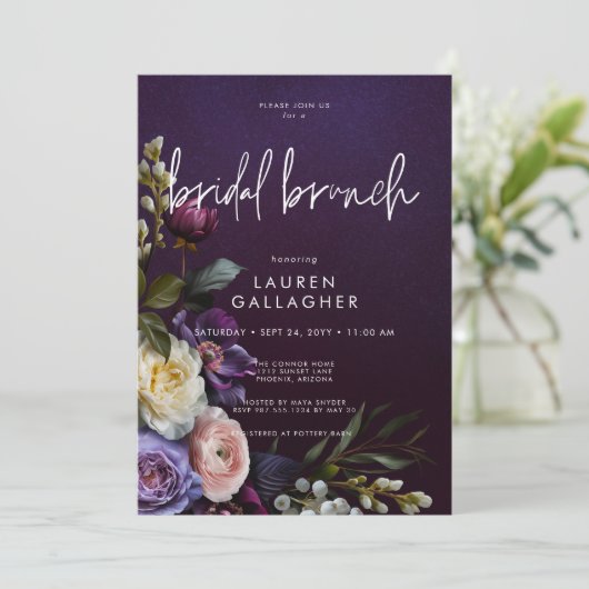 Invitation Brunch nuptial en mauve foncé et crème (Debout devant)