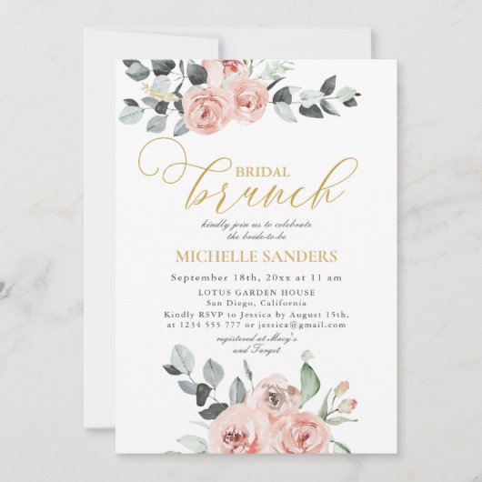 Invitation Brunch nuptial Eucalyptus Dusty Rose Floral (Devant)