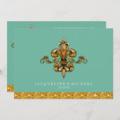 Invitation Brunch nuptial Faux Gold Turquoise Formal Fleur de (Devant / Derrière)