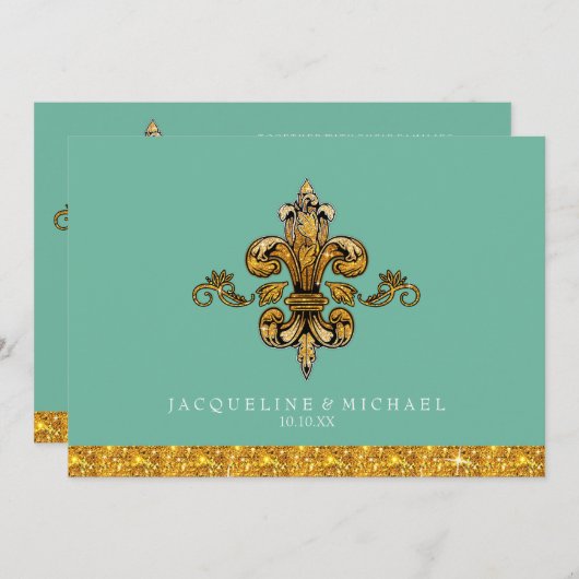 Invitation Brunch nuptial Faux Gold Turquoise Formal Fleur de (Devant / Derrière)