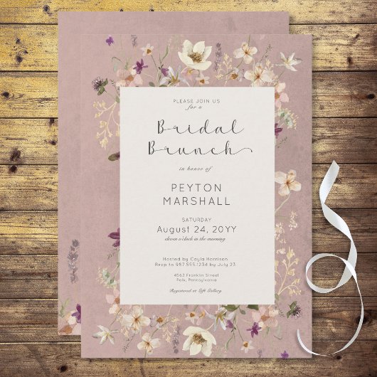 Invitation Brunch nuptial Fleur sauvage rose rustique