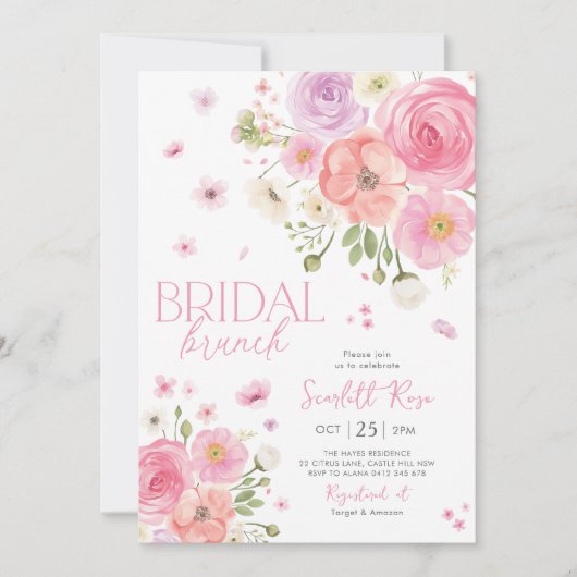Invitation Brunch nuptial Floral Amour en fleurs violet (Devant)