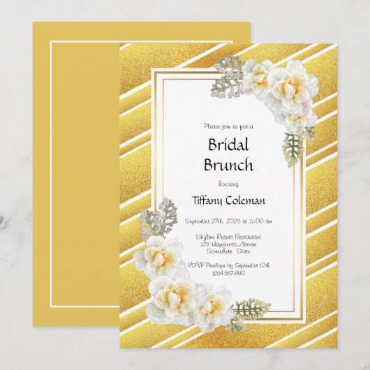 Invitation Brunch nuptial Floral Rose jaune (Devant / Derrière)