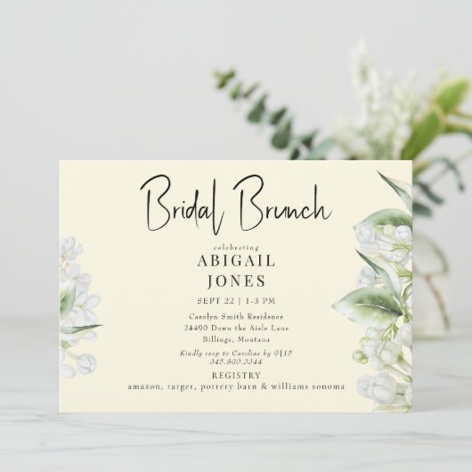 Invitation Brunch nuptial Hydrangeas blanc jaune (Debout devant)