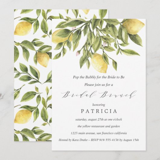 Invitation Brunch nuptial Mariage de citrons et de feuillage (Devant / Derrière)