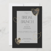 Invitation Brunch nuptial minimal moderne Black & Gold Hearts (Devant)