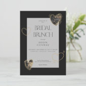Invitation Brunch nuptial minimal moderne Black & Gold Hearts (Debout devant)
