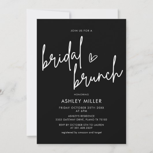 Invitation Brunch nuptial minimaliste noir (Devant)
