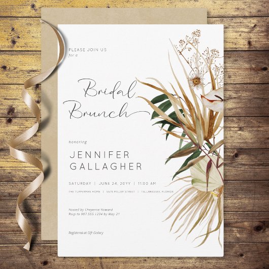 Invitation Brunch nuptial moderne blanc Boho séché Floral