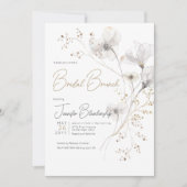 Invitation Brunch nuptial moderne blanc gris et or floral (Devant)