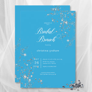 Invitation Brunch nuptial moderne bleu et blanc en diamants d