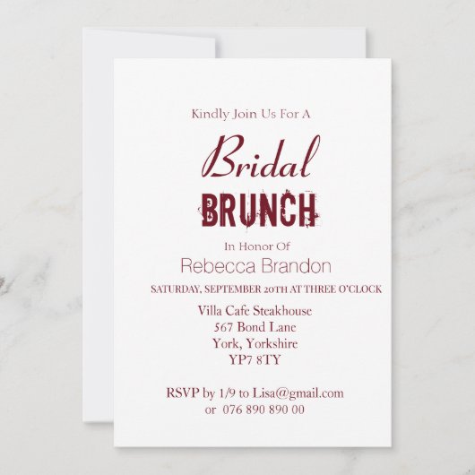 Invitation Brunch nuptial moderne Bold Bourgogne (Devant)
