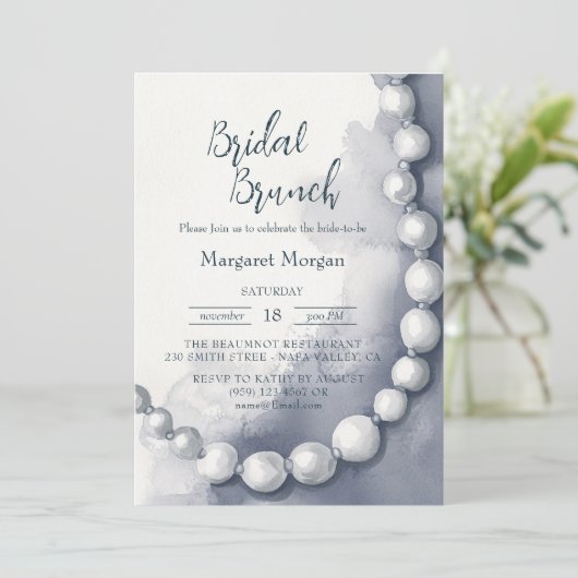 Invitation Brunch nuptial moderne de perles blanches (Debout devant)