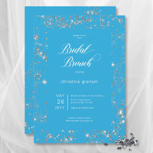 Invitation Brunch nuptial moderne en verre bleu diamant cadre
