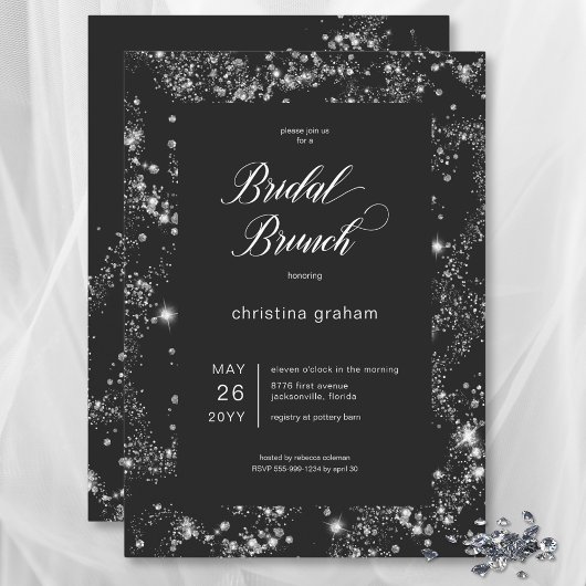 Invitation Brunch nuptial moderne en verre noir
