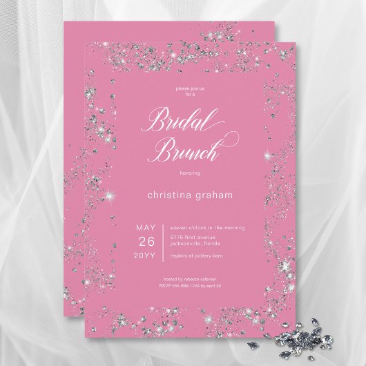 Invitation Brunch nuptial moderne en verre rose