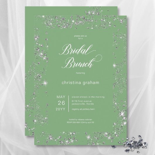 Invitation Brunch nuptial moderne en verre vert diamant cadre