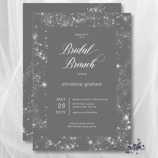 Invitation Brunch nuptial moderne Gris Glam Diamond Frame