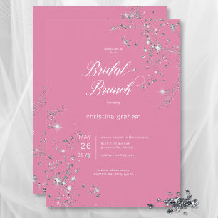 Invitation Brunch nuptial moderne rose et blanc de diamants d