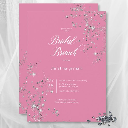 Invitation Brunch nuptial moderne rose et blanc de diamants d